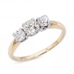 Antique Yellow Gold Two Tone 0.84tcw Diamond Three-Stone Ring