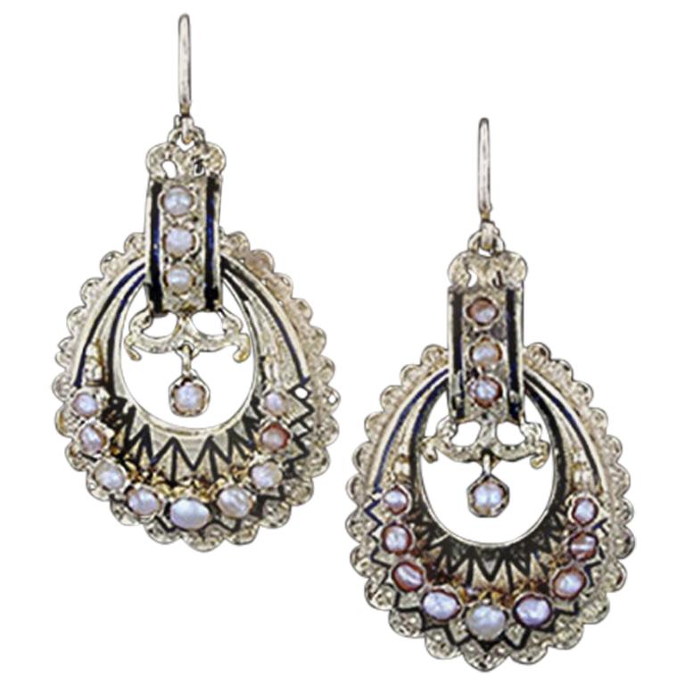 Antique Yellow Gold Victorian Era Earrings with Pearl Accents
