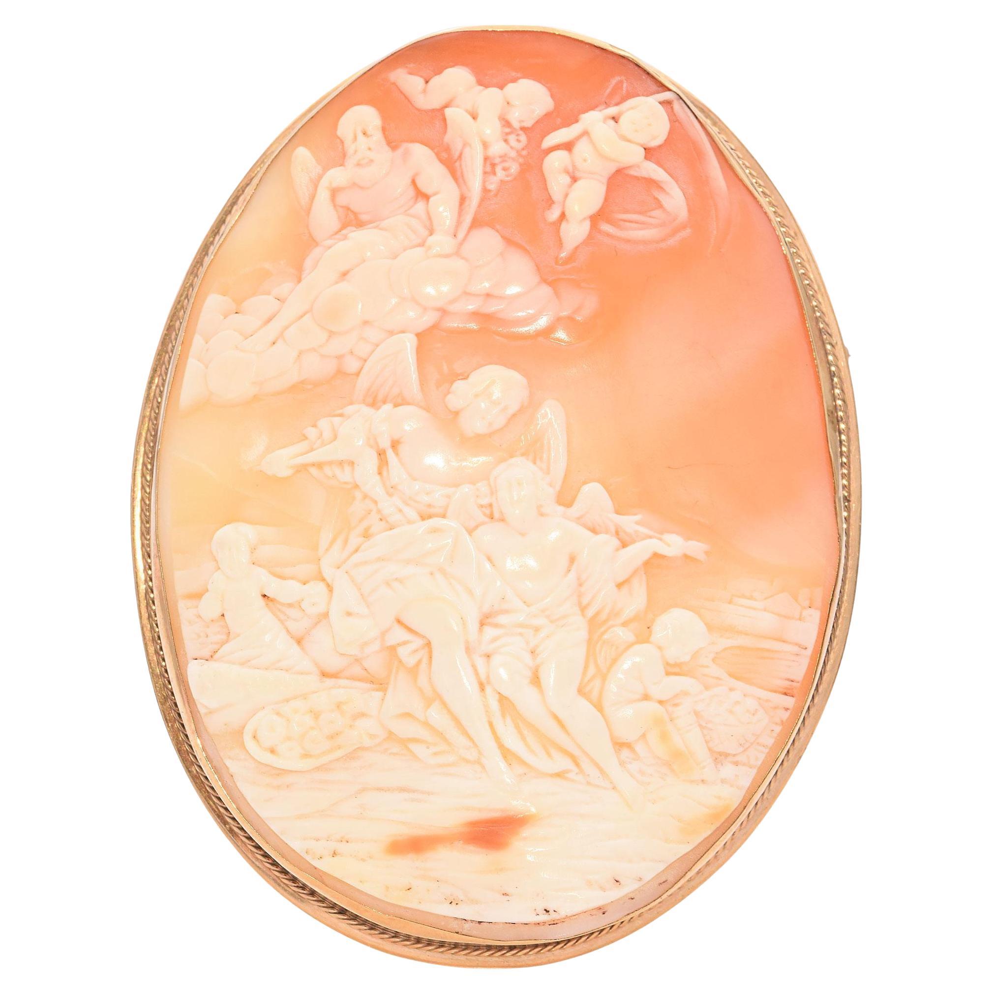 Broche Colgante Camafeo Escena Victoria Oro Amarillo Antiguo