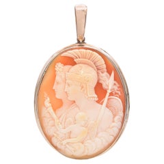 Antique Yellow Gold Warrior and Muse Cameo Pendant