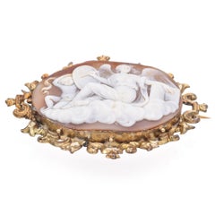 Antique Yellow Gold Winged Nike Judging Souls with Eros Cameo Brooch