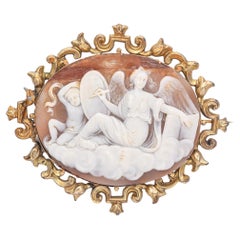 Antique Yellow Gold Winged Nike Judging Souls with Eros Cameo Brooch