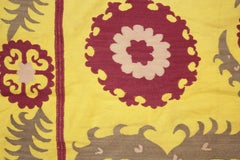 Antique Yellow Ground Central Asian Square Lakai Suzani Silk Embroidery