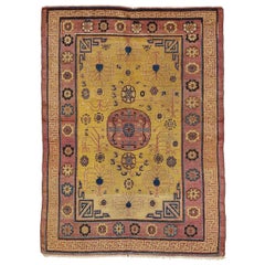 Antique Yellow Ground Khotan Single Medallion Rug