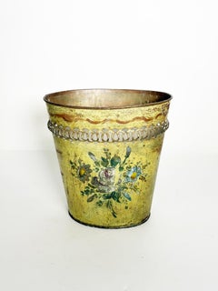 Antique Yellow Hand-Painted Basket, 19th Century