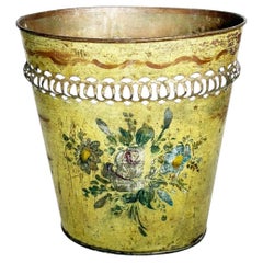 Antique Yellow Hand-Painted Basket, 19th Century