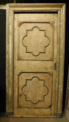 Antique Yellow Lacquered and Carved Door with Frame, 18th Century, Italy