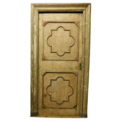 Antique Yellow Lacquered and Carved Door with Frame, 18th Century, Italy