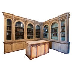 Antique Yellow Lacquered Pharmacy Furniture Complete with Counter, 1850, Italy