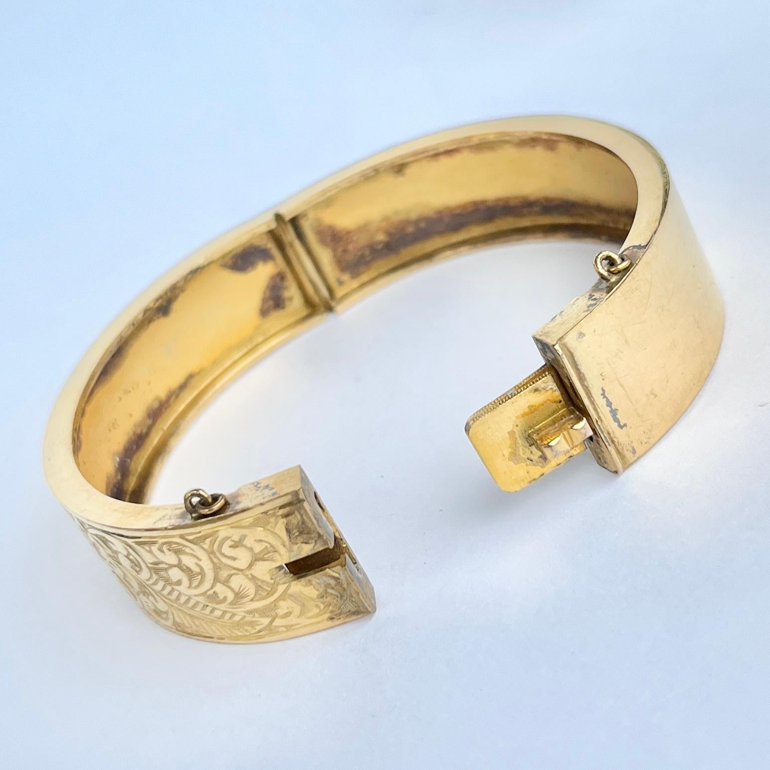 Edwardian Antique Yellow Metal Engraved Bangle For Sale