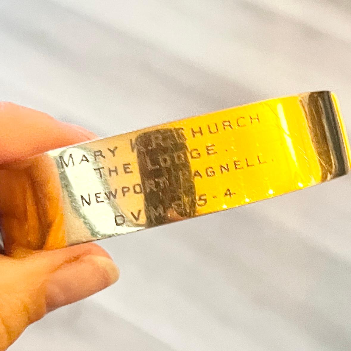 Women's or Men's Antique Yellow Metal Engraved Bangle For Sale