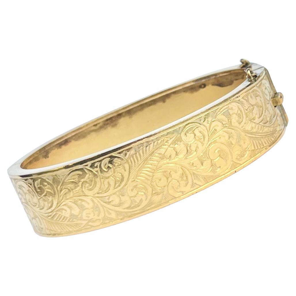Antique Yellow Metal Engraved Bangle