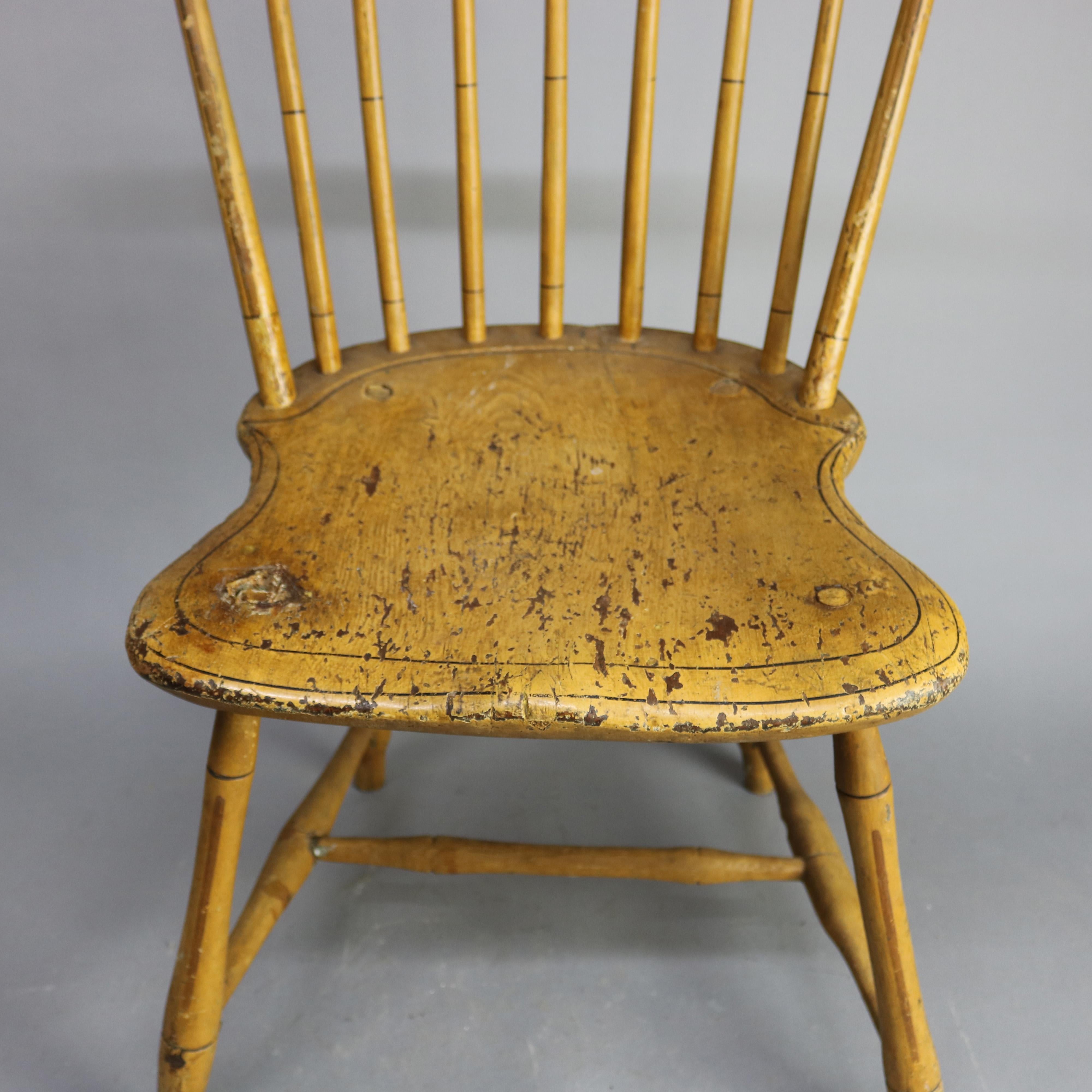 Primitive Antique Yellow Mustard Painted and Stenciled Decorated Windsor Chair, circa 1820