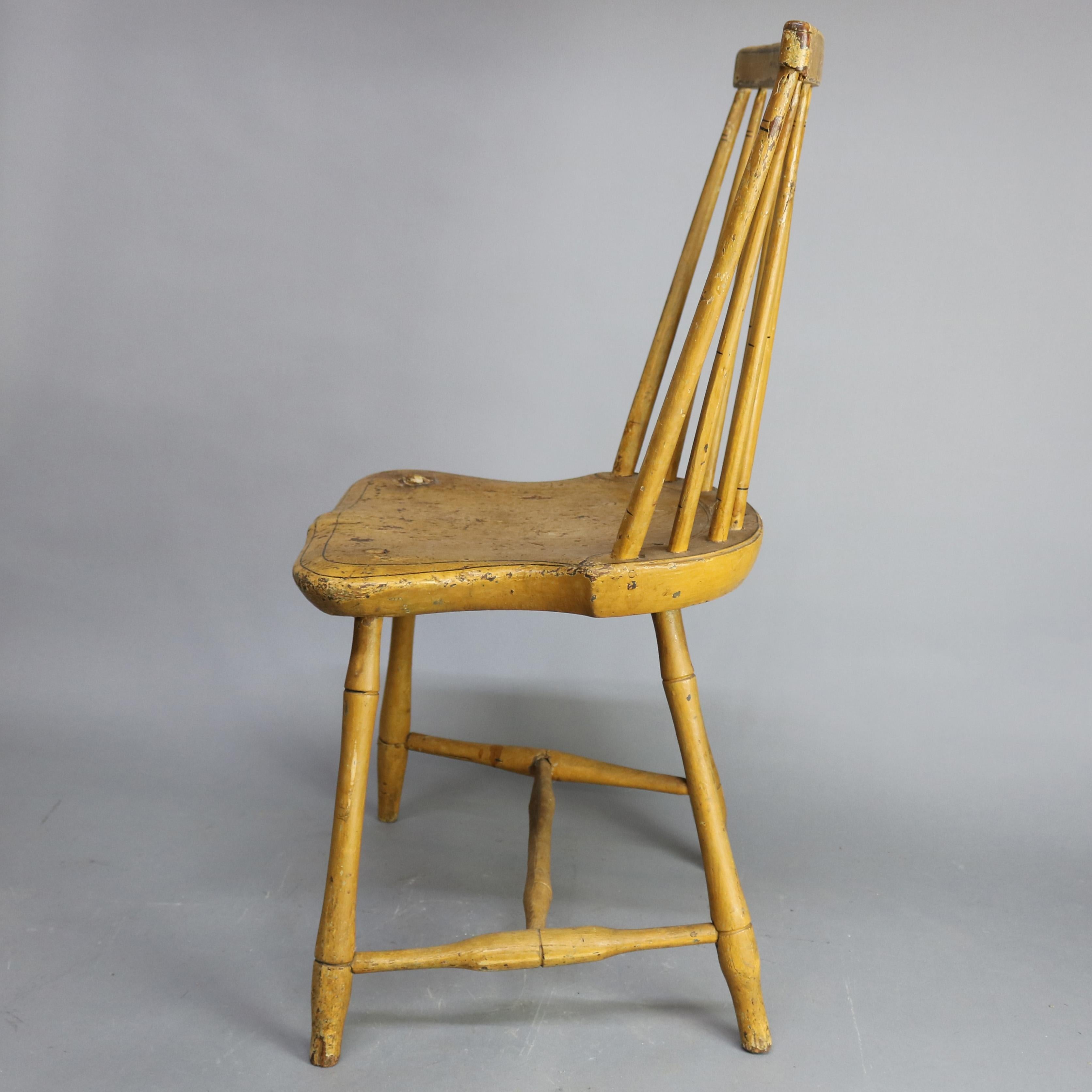 American Antique Yellow Mustard Painted and Stenciled Decorated Windsor Chair, circa 1820