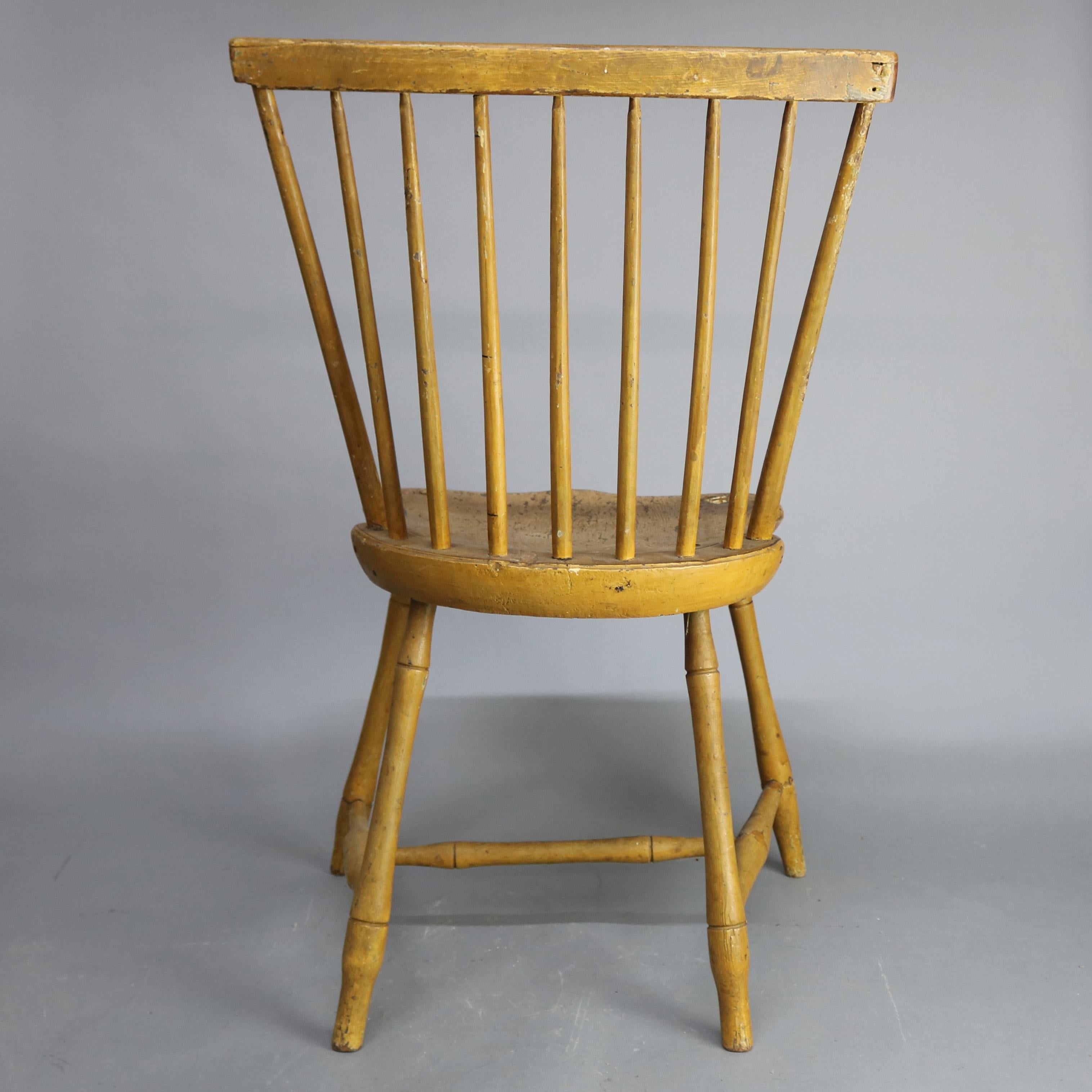 Carved Antique Yellow Mustard Painted and Stenciled Decorated Windsor Chair, circa 1820