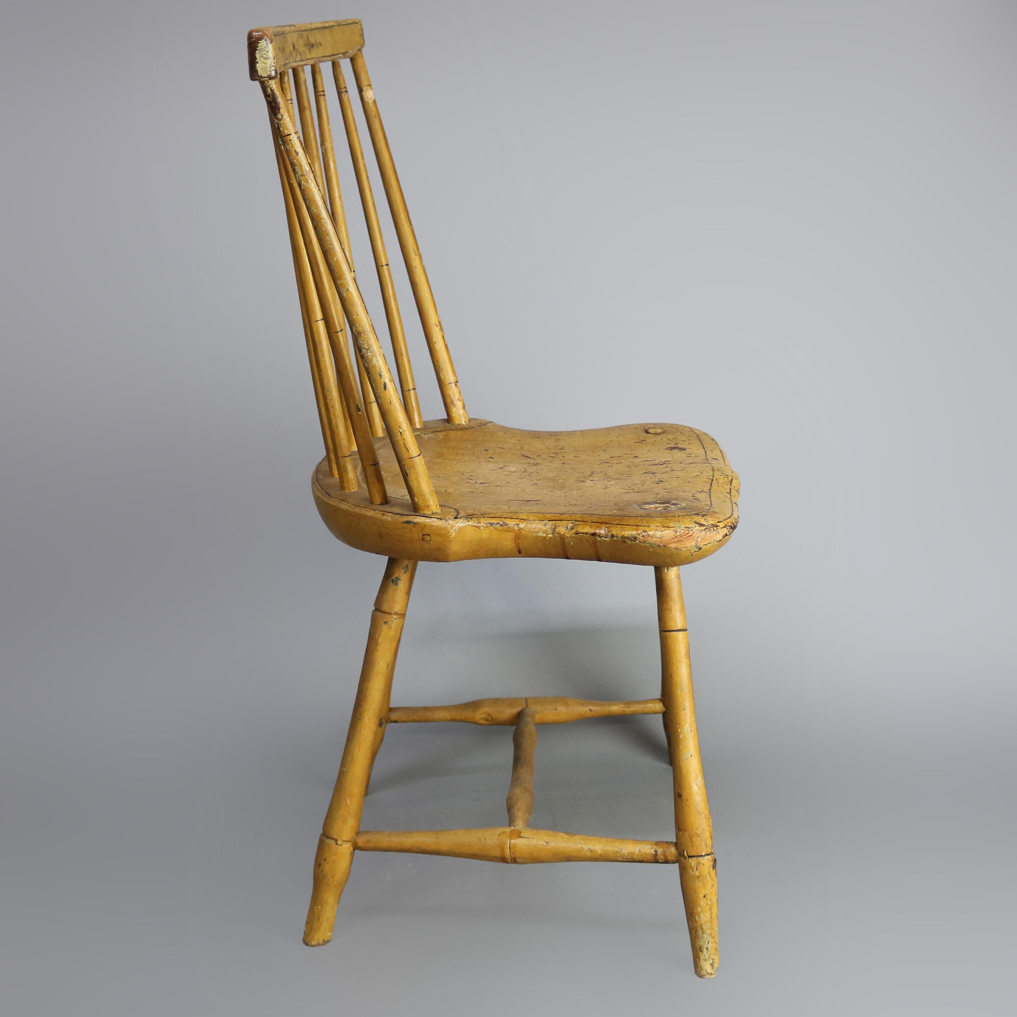 Antique Yellow Mustard Painted and Stenciled Decorated Windsor Chair, circa 1820 In Good Condition In Big Flats, NY