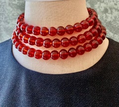 Antique Yellow-Orange Amber Chinese Court Necklace, Mala, 19th Century