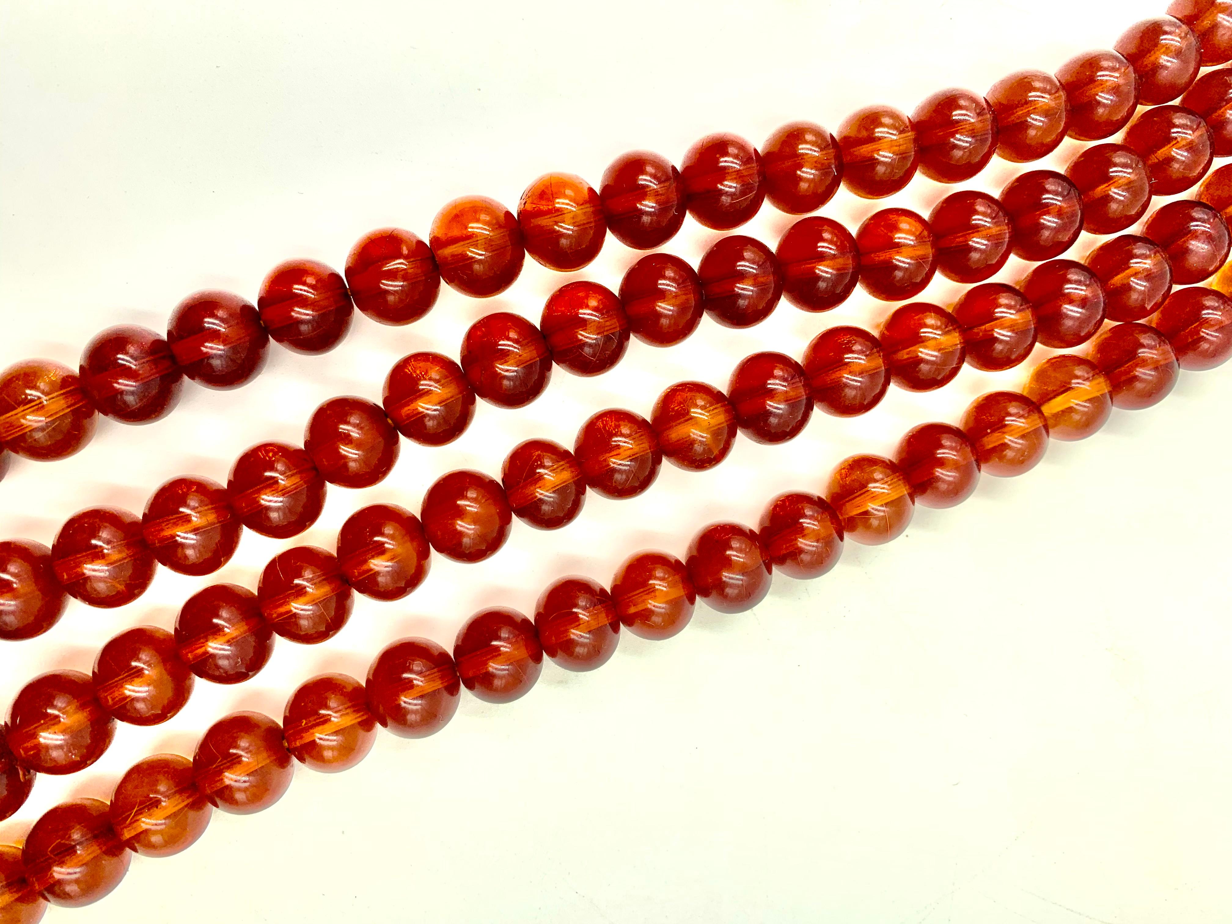 Women's or Men's Antique Yellow-Orange Amber Chinese Court Necklace, Mala, 19th Century