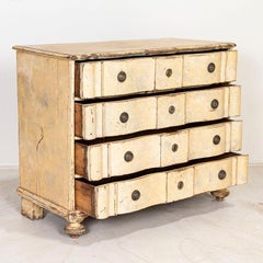Antique Yellow Painted Baroque Chest of Drawers from Denmark, circa 1740-1760
