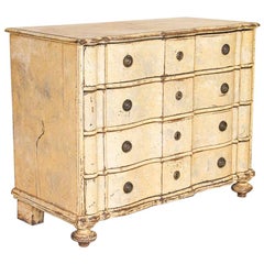 Antique Yellow Painted Baroque Chest of Drawers from Denmark, circa 1740-1760