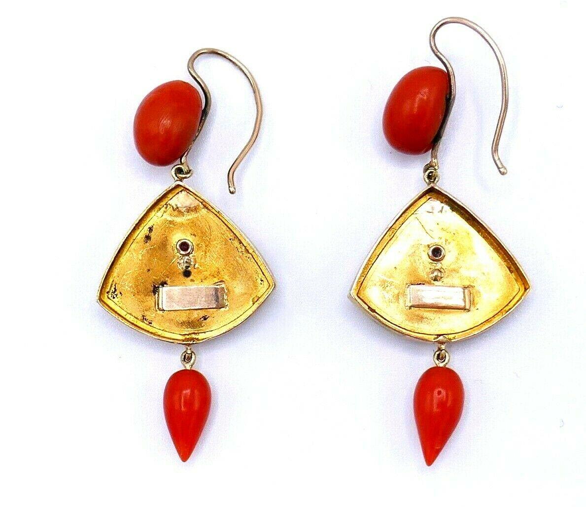 Women's Antique Yellow Rose Gold Carved Coral Fly Earrings