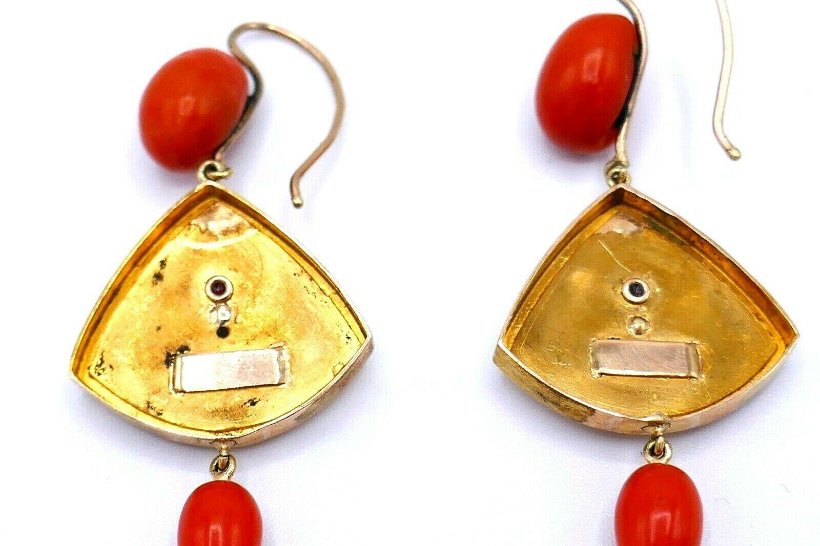 Antique Yellow Rose Gold Carved Coral Fly Earrings 1