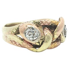Antique Yellow & Rose Gold Old Mine Cut Diamond Dual Interlocking Snake Ring