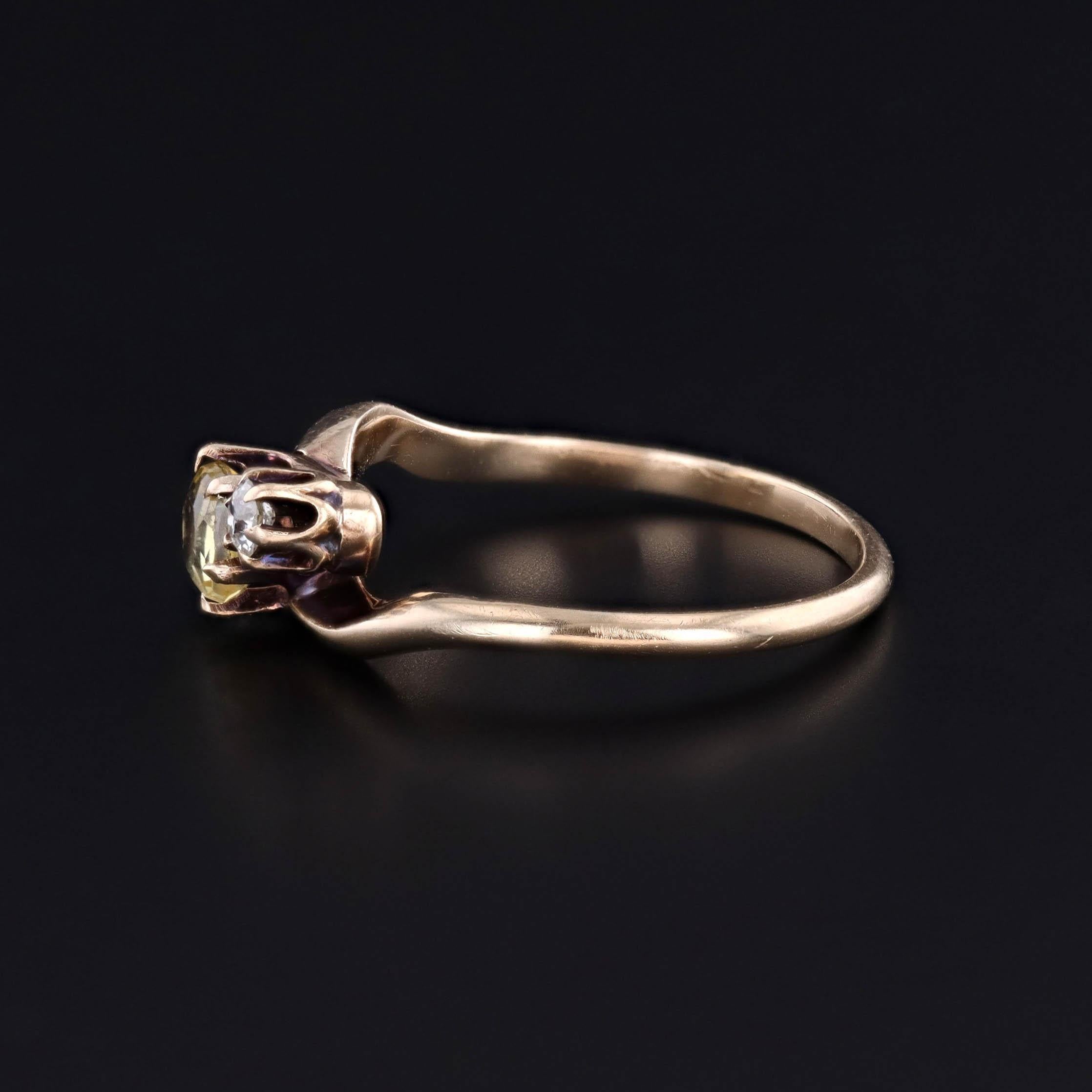 Vittoriano Anello antico con zaffiro giallo e diamante in oro 14k in vendita