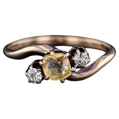 Antique Yellow Sapphire and Diamond Ring of 14k Gold