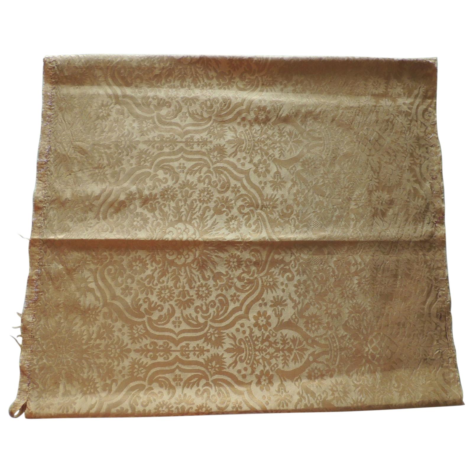 Antique Yellow Silk Damask Textile Fragment