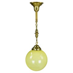 Antique Yellow Uranium Glass Globe Brass Pendant Light
