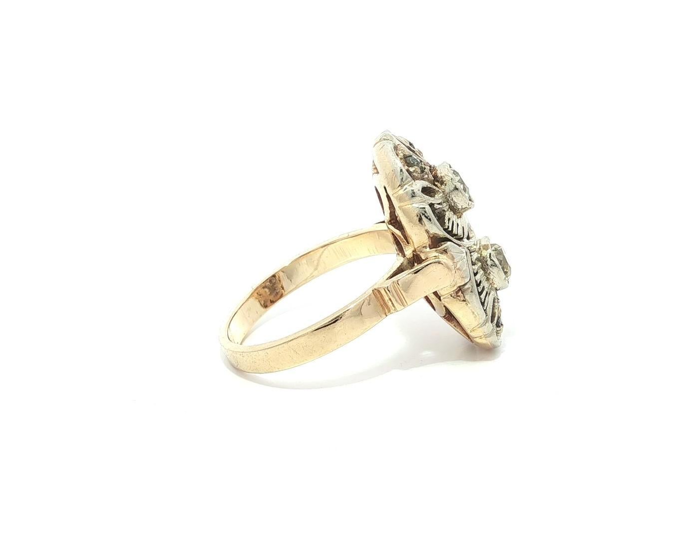 Bague longue en or jaune et blanc avec diamants taille rose Old Mine de 0,60ct en vente 7