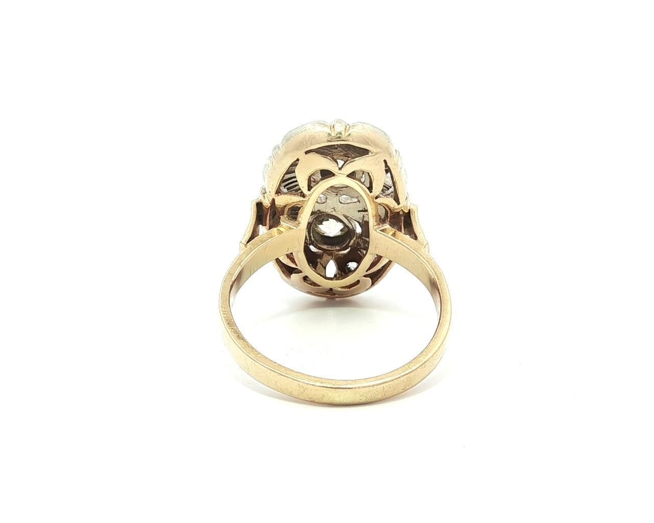 Bague longue en or jaune et blanc avec diamants taille rose Old Mine de 0,60ct en vente 8