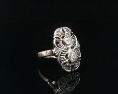 Antique Yellow & White Gold .60ct Old Mine Rose Cut Diamonds Long Dinner Ring