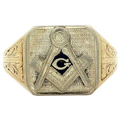 Antique Yellow & White Gold Blue Enamel Hand Engraved Free Mason Masonic Ring