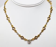 Antique Yellow and White Gold Diamond Chain with Diamond Charm Pendant