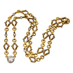 Antique Yellow and White Gold Diamond Chain with Diamond Charm Pendant