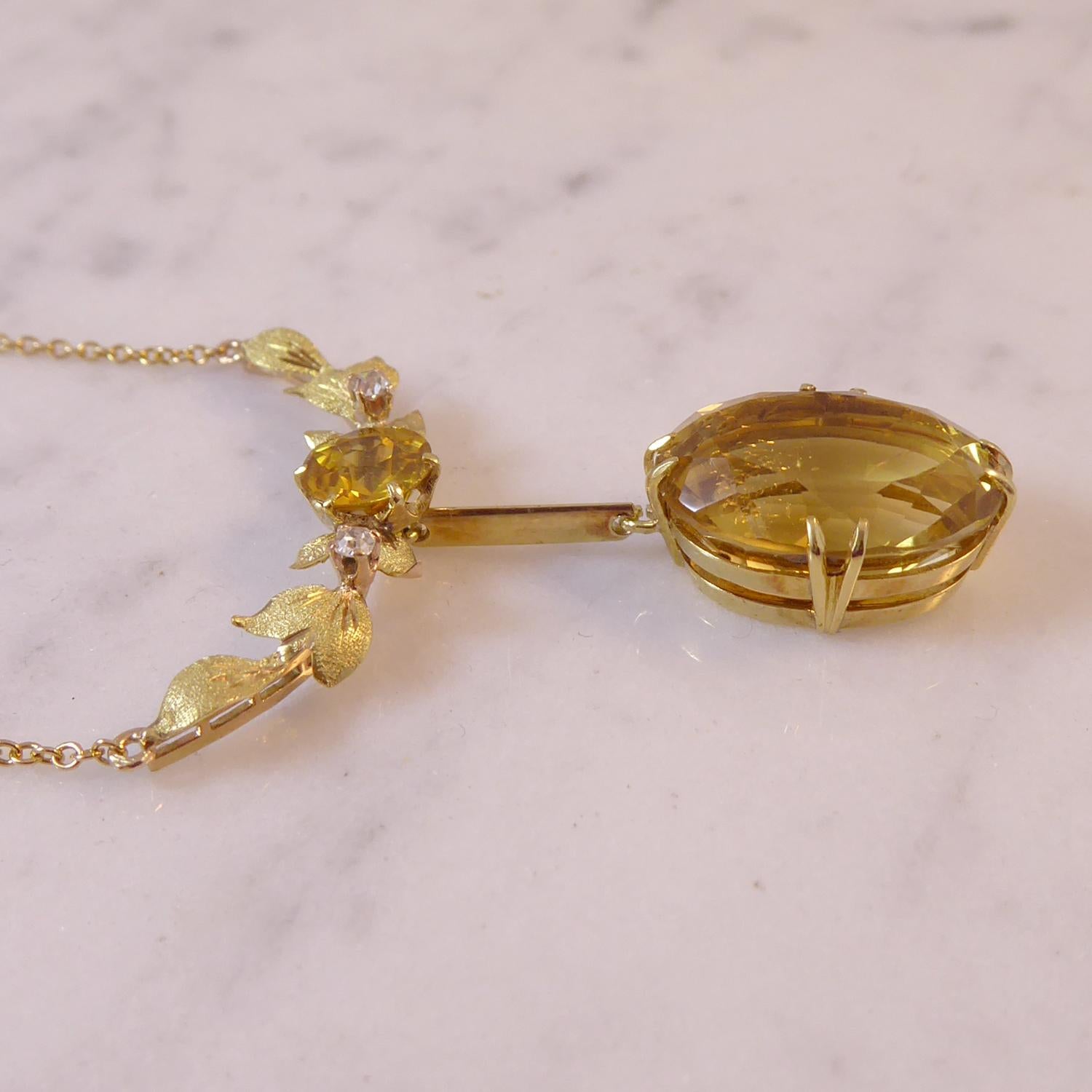 Women's Edwardian Antique Yellow Zircon and Diamond Necklace, Circa 1900