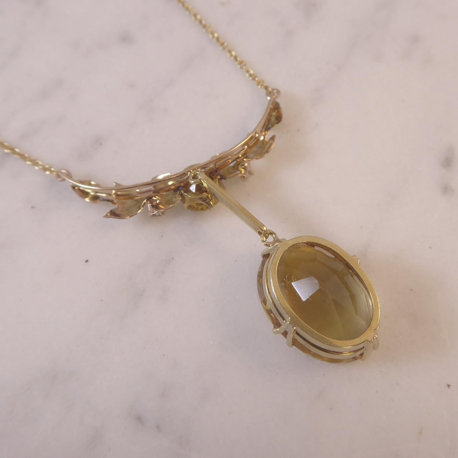 Edwardian Antique Yellow Zircon and Diamond Necklace, Circa 1900 1