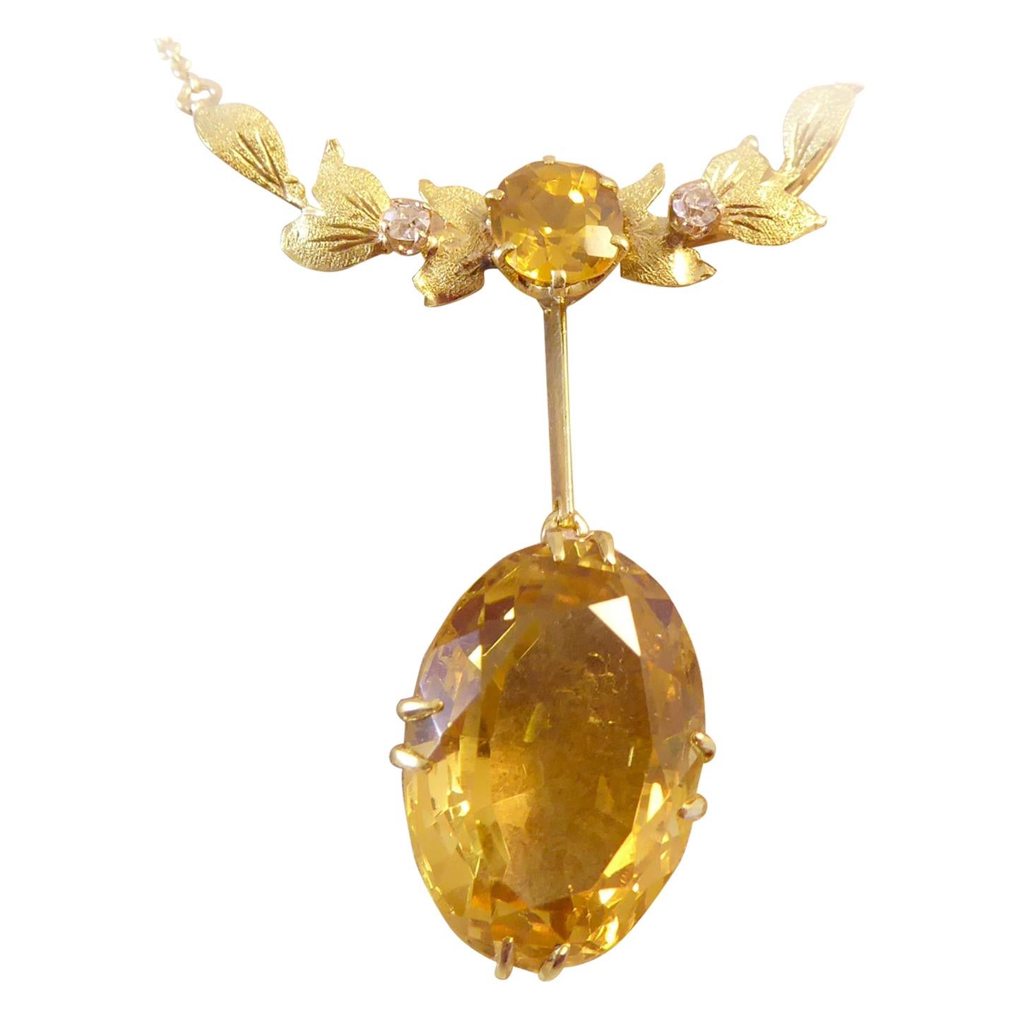 Edwardian Antique Yellow Zircon and Diamond Necklace, Circa 1900