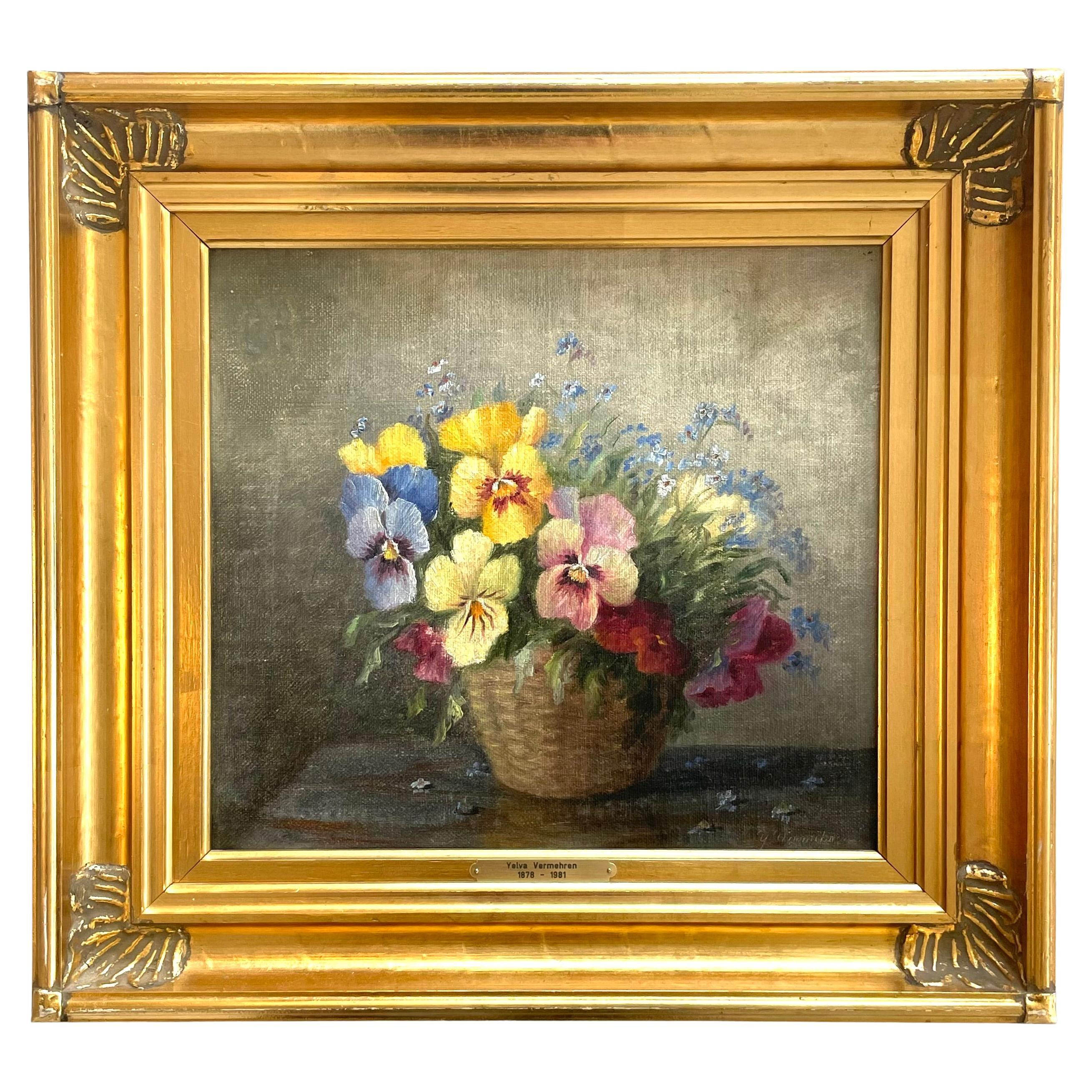 Antike Yelva Vermehren frühen 20. Jahrhundert Stillleben Malerei von Blumen im Angebot