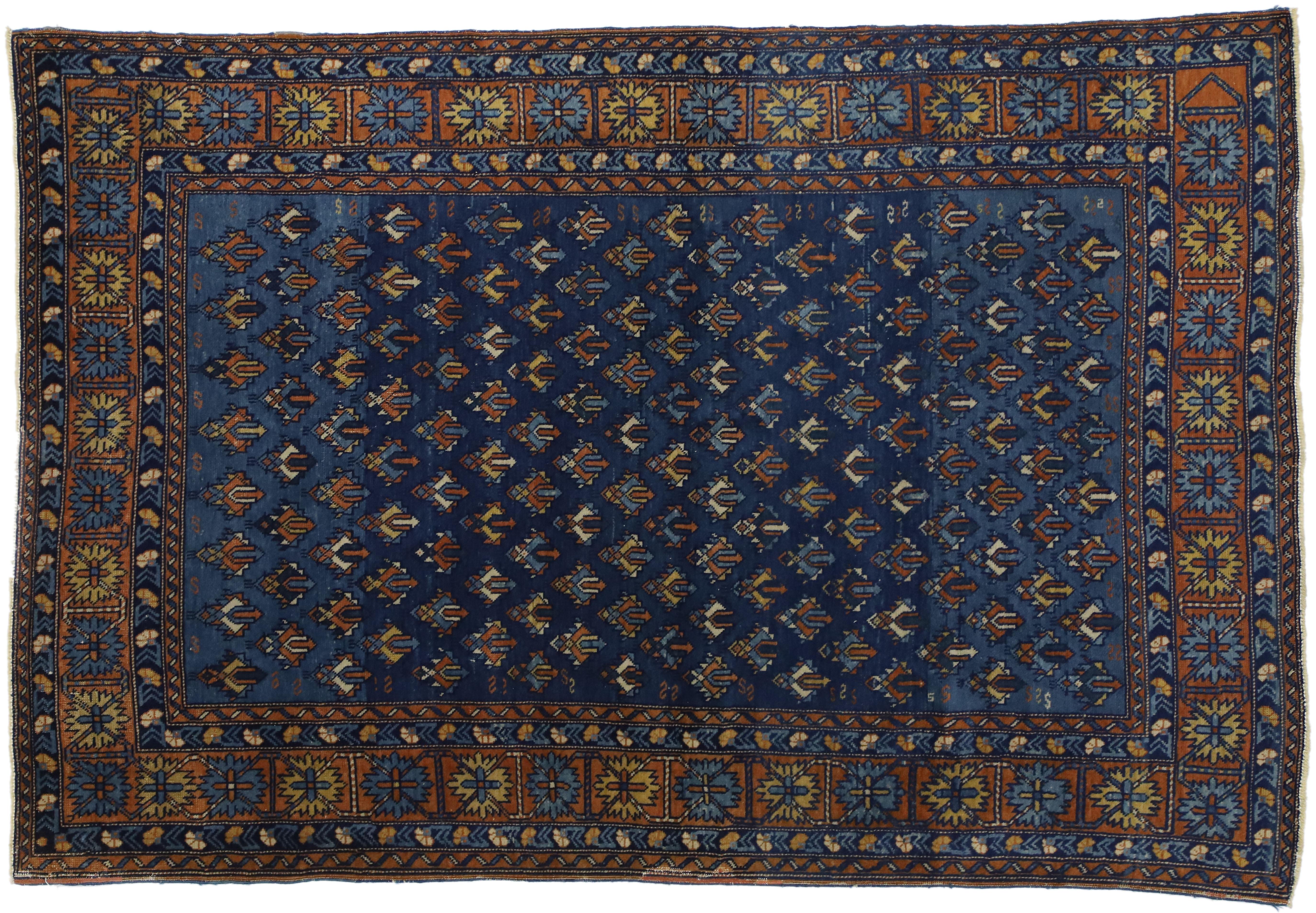 Hand-Knotted Antique Yerevan Accent Rug with Tribal Style, Antique Russian Armenian Rug