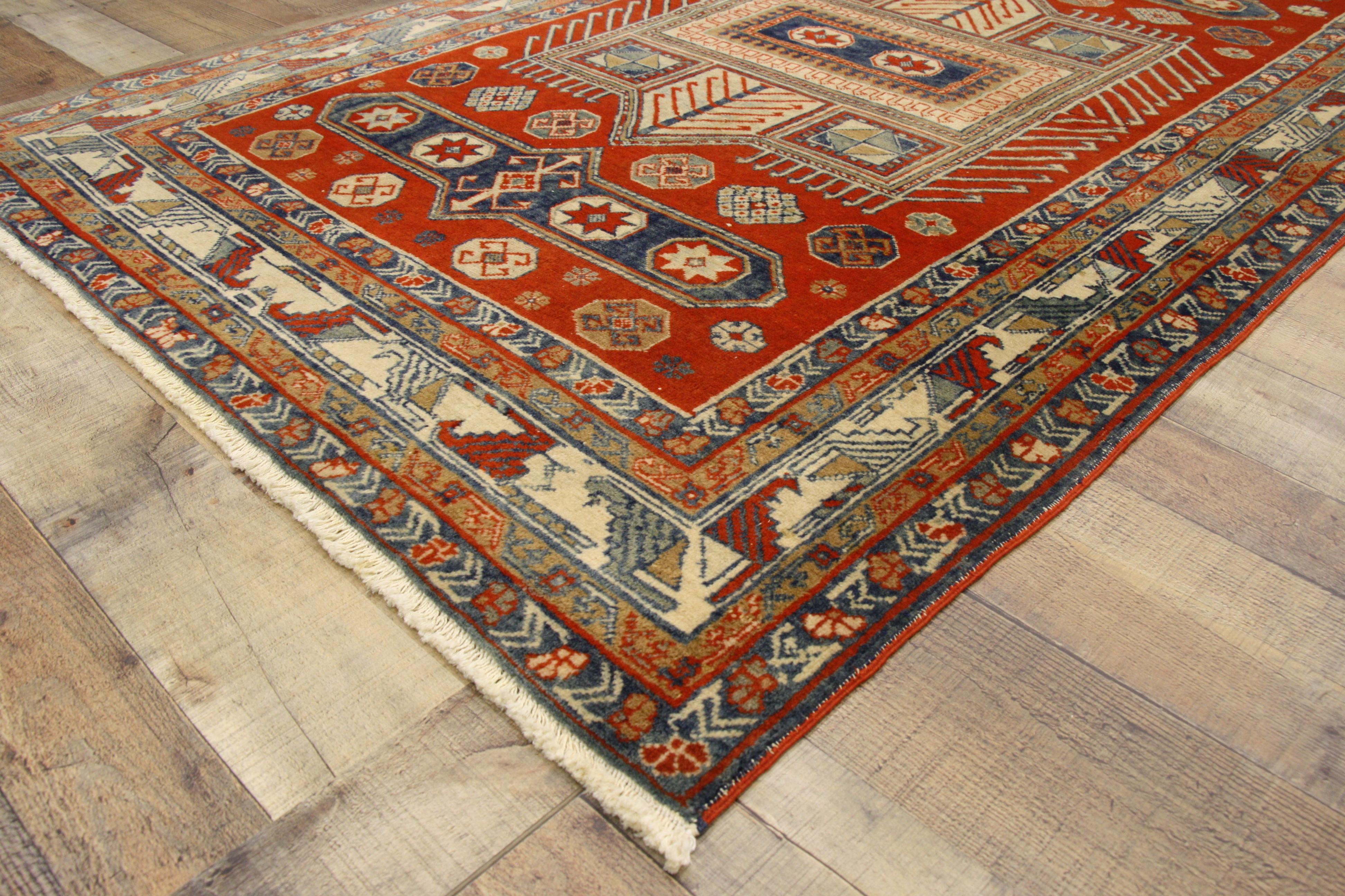 Hand-Knotted Antique Yerevan Rug with Modern Tribal Style, Russian Armenian Rug