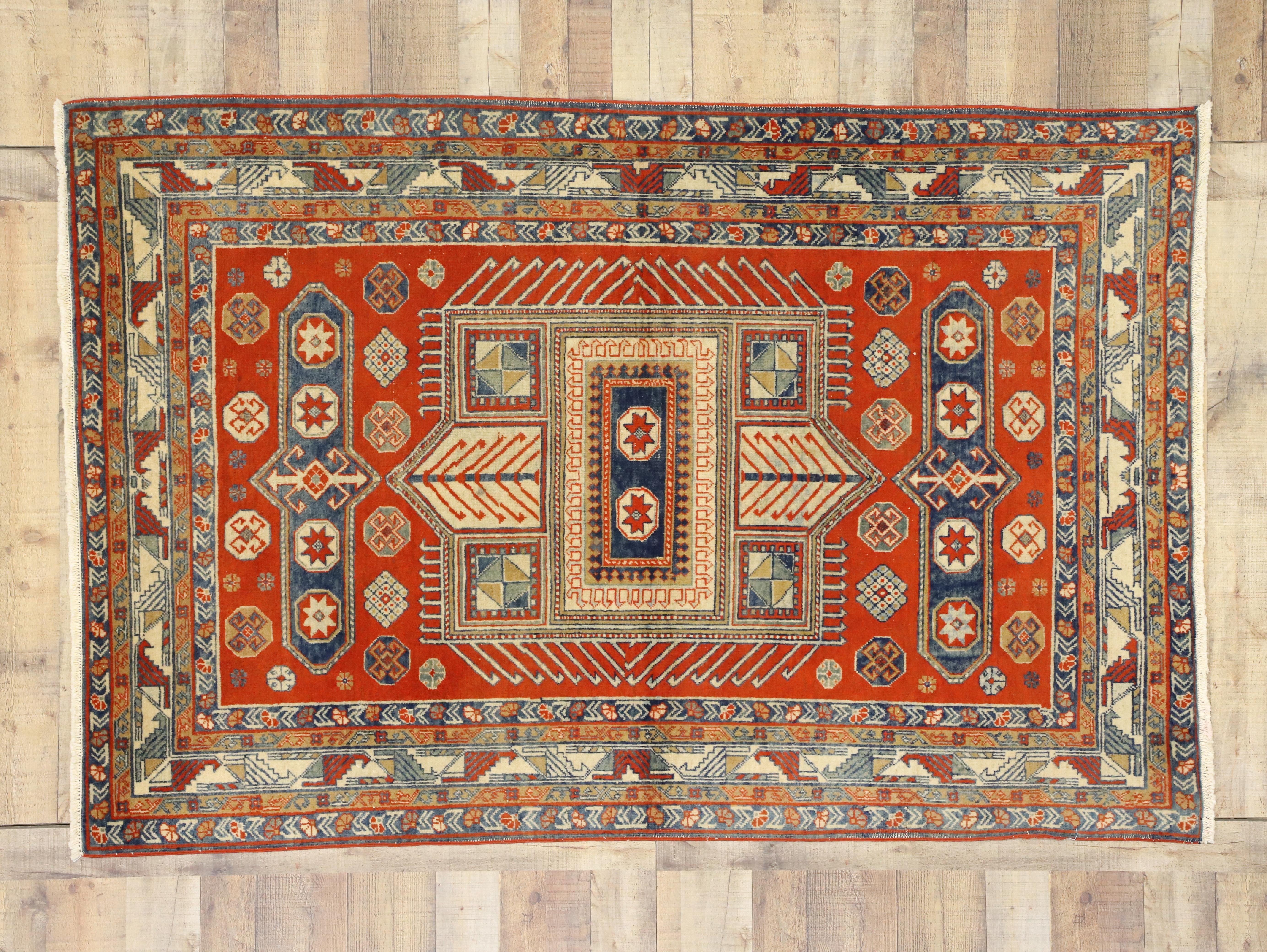Antique Yerevan Rug with Modern Tribal Style, Russian Armenian Rug In Good Condition In Dallas, TX