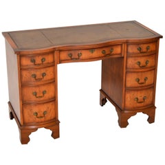 Antique Yew Wood Leather Top Desk