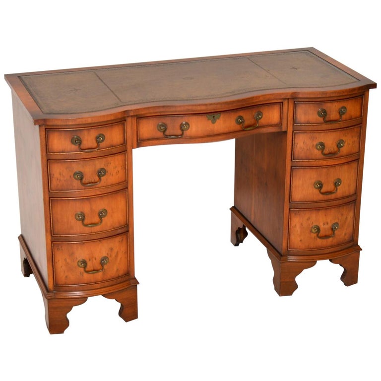 Antique Yew Wood Leather Top Desk at 1stDibs