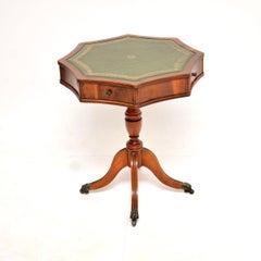 Antique Yew Wood Leather Top Drum Table
