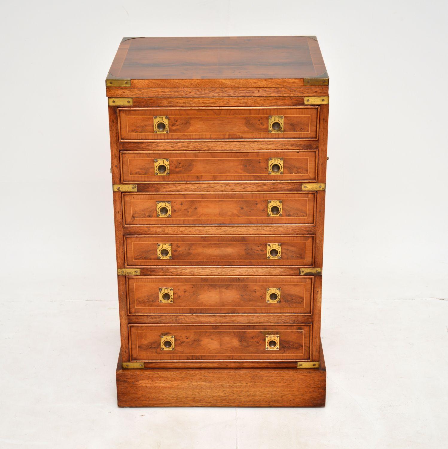English Antique Yew Wood Military Campaign Chest of Drawers