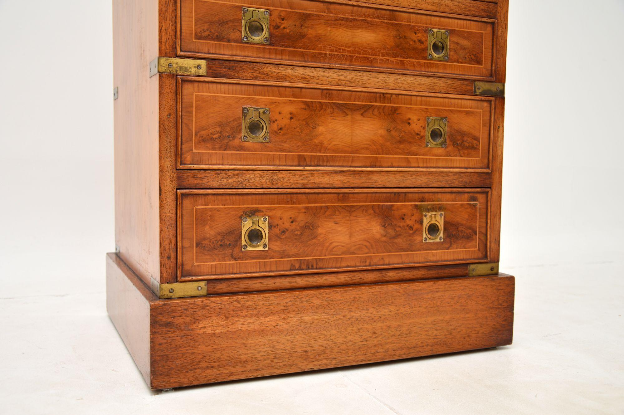 Mid-20th Century Antique Yew Wood Military Campaign Chest of Drawers