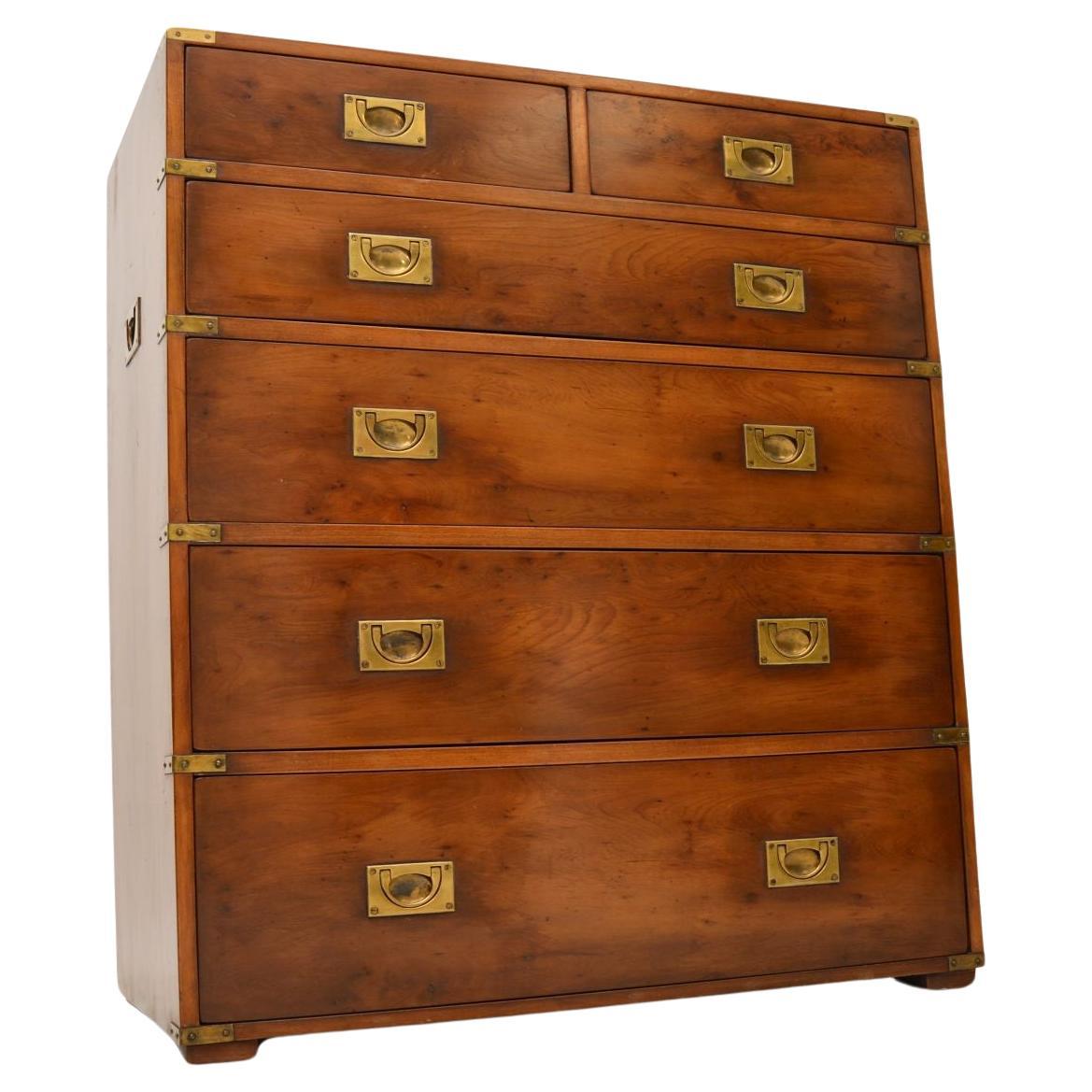 Antique Yew Wood Military Campaign Chest of Drawers
